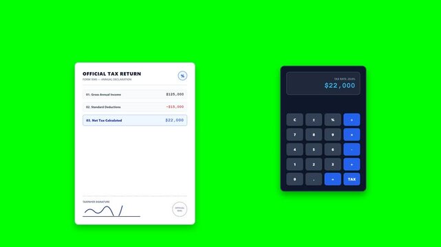 Tax Return Calculation with Tax Form and Calculator Ending with Verified Approval