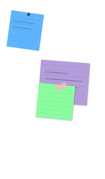 Colorful sticky notes with text and arrows on a flat design