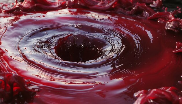 Close-up of dark red liquid swirling in glass bowl.