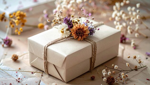 gift box with dried flowers decoration