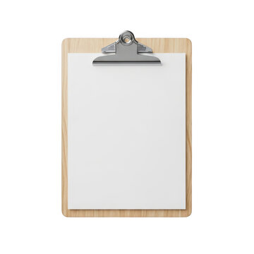 Wooden clipboard with a blank sheet of paper isolated on transparent background