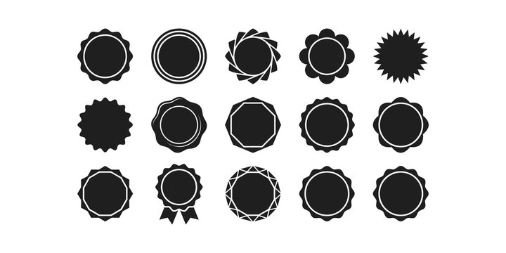 Set of black oval frames and vintage badge shapes for labels or decorative design elements on white