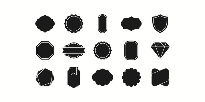 Collection of various black decorative frames and vintage labels isolated on a white background for design projects