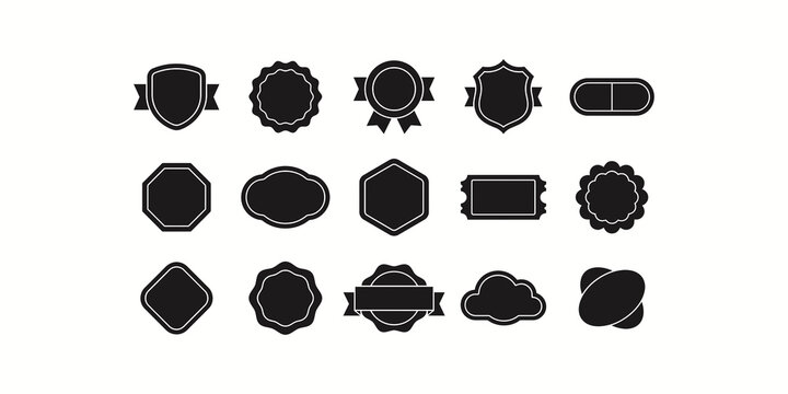 Set of various black vintage badge and label shapes isolated on a white background for design elements