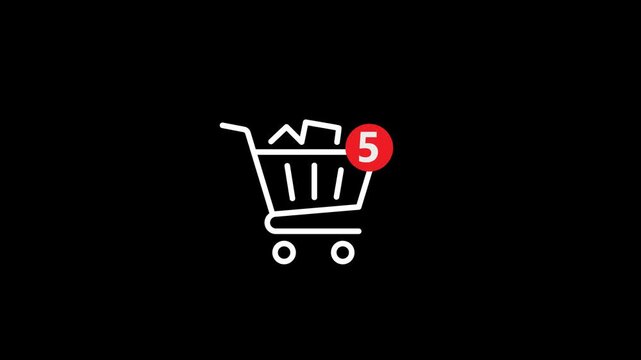 Animated cart notification icon on a transparent background. Loop animation for interface, app, web, video editing and design. Alpha Channel 4K.