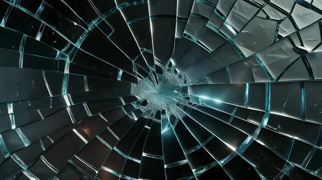 画面全体に広がる粉々に砕けたガラスの破片