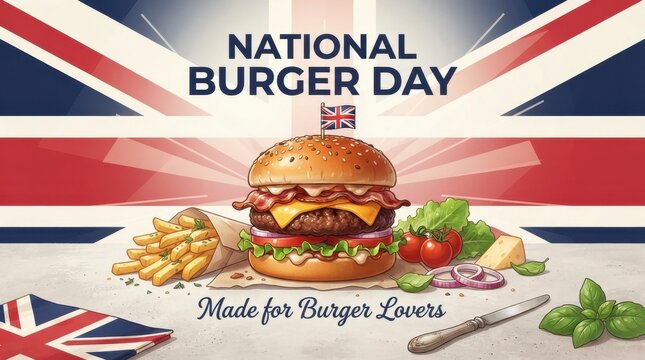 Juicy burger with fries for national burger day
