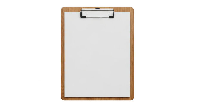 Wooden clipboard with a blank sheet of paper isolated on transparent background