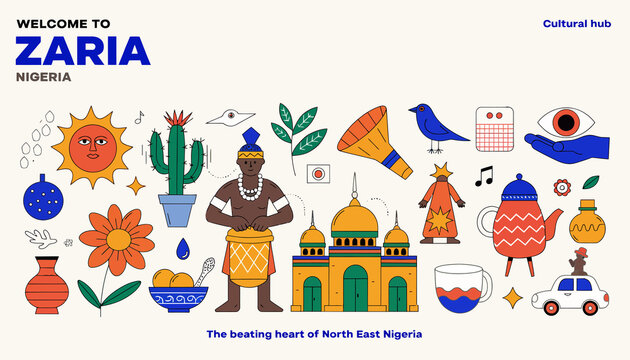 Welcome to Zaria, Nigeria: Cultural Hub and North East Heart - Vibrant Illustration Collage