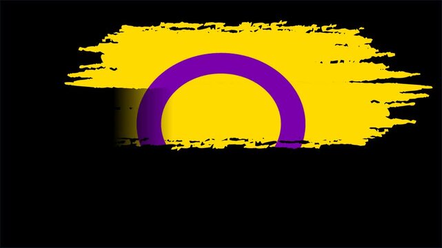 Intersex Flag Grunge Brush Stroke, Intersex Pride Flag Isolated Design, LGBTQIA+ Symbol, Purple Ring on Yellow Background, Awareness Motion Graphic for Pride, Equality, Diversity and Inclusion