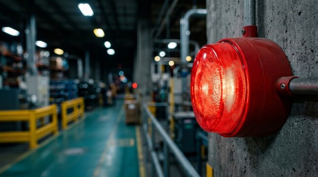 Safety warning device flashes a warning signal in an industrial building.