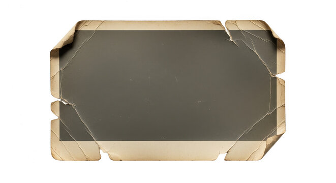 Old vintage photo frame with torn corners isolated on transparent background