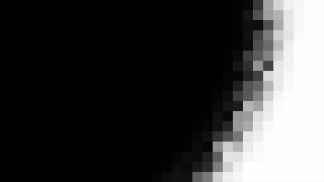 Pixel Diagonal Wipe Transition Animation, Digital Pixelated Scene Change Reveal Effect, Glitch Video Transition on Black and White Background