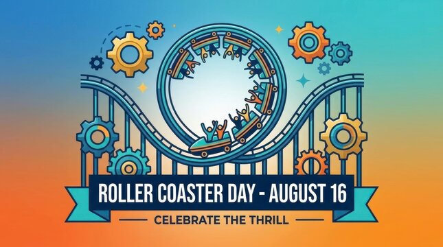 Roller coaster day illustration with gears and people