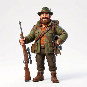 Chasseur barbu &eacute;quip&eacute; d&rsquo;un fusil &agrave; lunette en illustration 3D