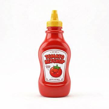 Bouteille rouge de ketchup &agrave; la tomate isol&eacute;e sur fond blanc