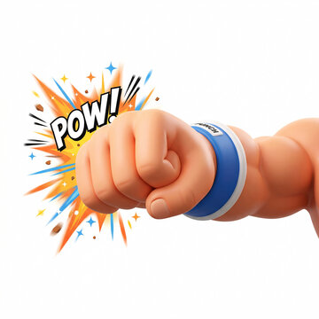 Poing donnant un coup avec effet POW de bande dessin&eacute;e en illustration 3D