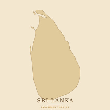 Minimalist map of sri lanka in a vintage parchment style, featuring a clean outline of the island nation on a textured beige background