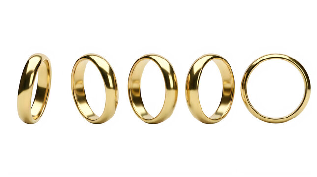 Five Gold Wedding Rings Displayed With Different Widths And Sizes transparent background