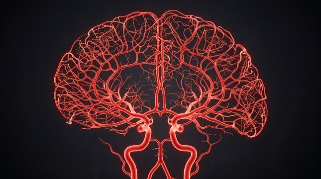Digital Illustration of Human Brain Arterial Network.