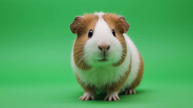 Adorable guinea pig posing calmly on a vibrant green backdrop with subtle cinematic lighting