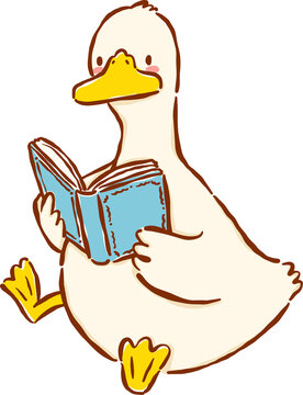 Cute Silly Goose Bookish Reading a Book Cartoon Character Hand Drawn