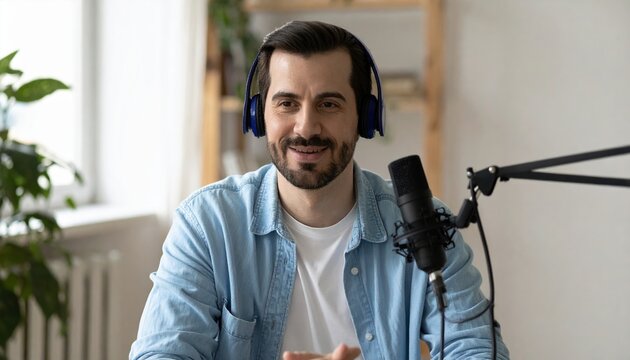 startup founder recording business podcast