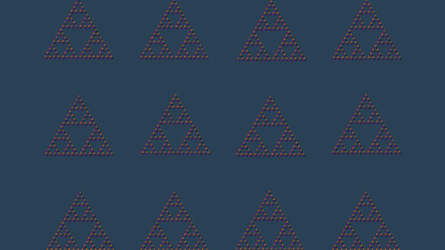 Abstract fractal background with repeating Sierpiński triangular grid pattern in geometric recursive design on dark blue surface