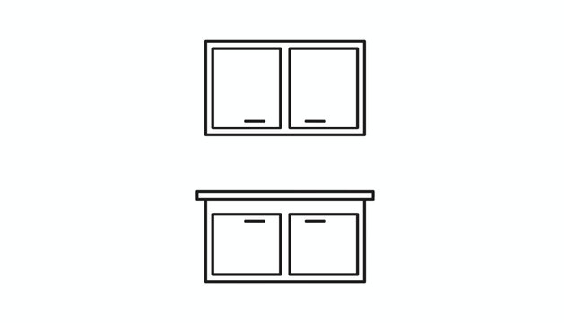 Minimalist line drawing of upper and lower kitchen cabinets, representing home renovation and interior furniture design.