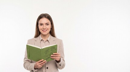 Obraz premium Young woman reading book for education, learning and personal development