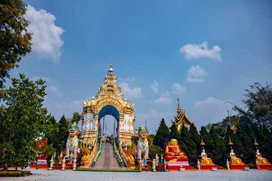 Wat sang kaew buddhist temple in chiang mai Thailand with ornate architecture and statues