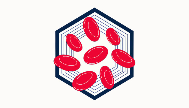Abstract Red Blood Cells Flowing Inside Hexagonal Medical Structure