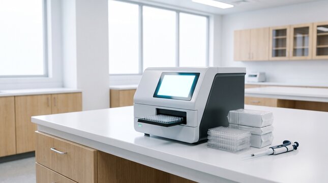 Modern Microplate Reader on Clean Molecular Biology Laboratory Bench