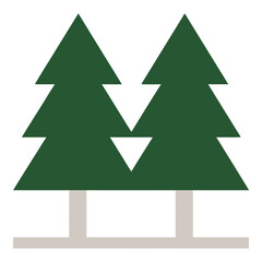 Fototapeta premium Two green pine trees on white background simple nature illustration