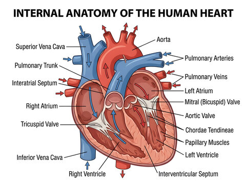 Human heart internal anatomy diagram labeled