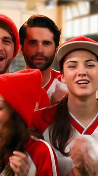 Group of sports fans cheering loudly 4k