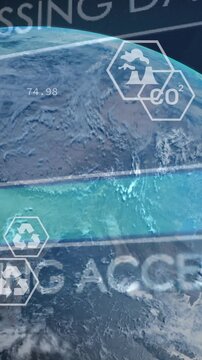 Animation of ecology and green energy icons over globe s