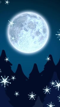 Animation of snow falling at christmas over fir trees
