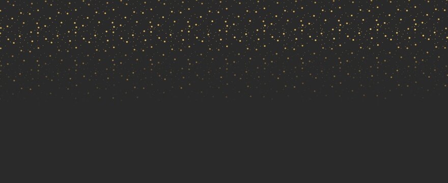 Elegant Gold Glitter Confetti on Black Background with Copy Space