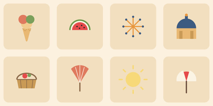 Ferragosto Italian summer holiday icon set in flat design