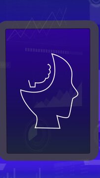 Animation of ai data processing and icon over computer screen