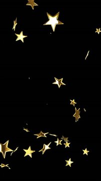 Animation of gold balloons with stars on black background