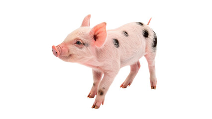 Cute small pink piggy piglet standing profile farm isolated on transparent background © Olga