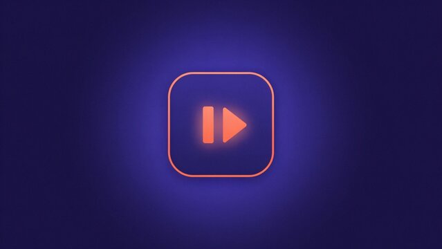 Neon orange fast forward symbol centered against a deep dark purple gradient background texture with centered within rounded rounded square frame