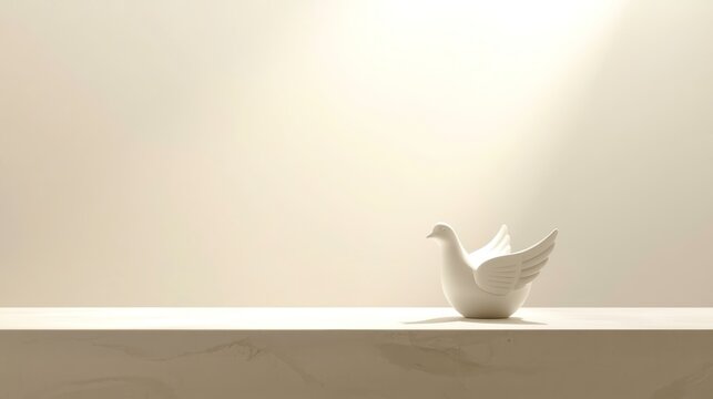 White dove rests calmly on marble ledge