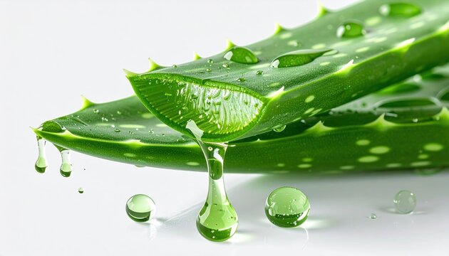 Aloe vera gel dripping from fresh leaf isolated on transparent background
