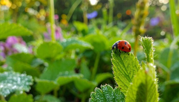 close up of ladybird on a flower