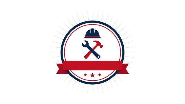 Construction logo design template with hard hat, hammer and wrench