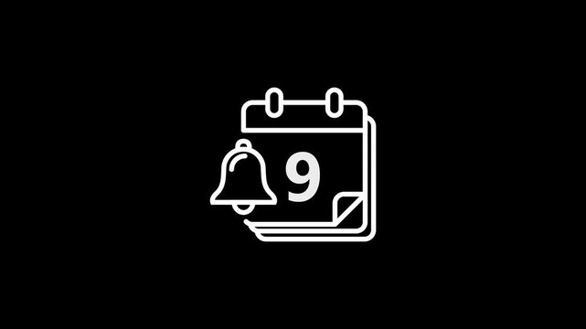 Animated calendar bell icon on a transparent background. Loop animation for interface, app, web, video editing and design. Alpha Channel 4K.
