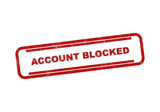 Red rubber ink stamp with the words account blocked written inside a rectangle frame design isolated on transparent background